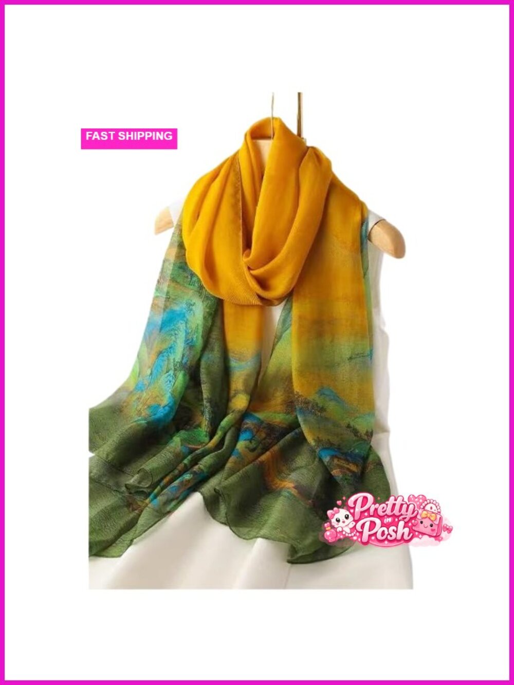 100% Mulberry Silk Chiffon Scarf Women Large Floral Shawl Wrap Gift